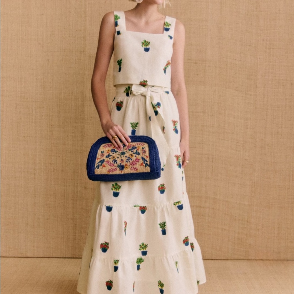 Sézane Floral Embroidered Cream Maxi Skirt